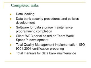 Completed tasks