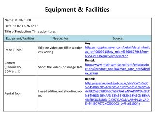 Equipment &amp; Facilities