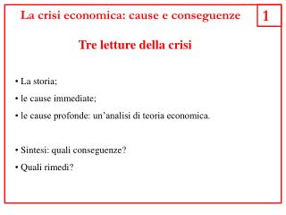 La crisi economica: cause e conseguenze