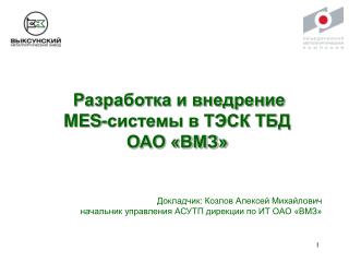 Разработка и внедрение MES -системы в ТЭСК ТБД ОАО «ВМЗ»