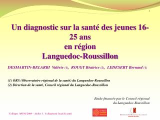 Un diagnostic sur la santé des jeunes 16-25 ans en région Languedoc-Roussillon
