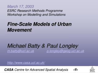 March 17, 2003 ESRC Research Methods Programme Workshop on Modelling and Simulations