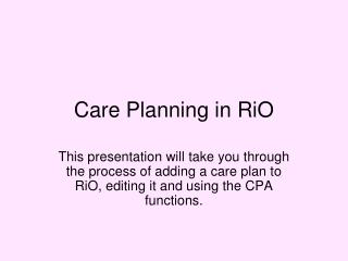 Care Planning in RiO