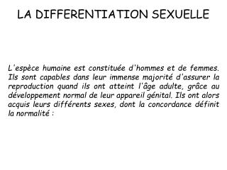 LA DIFFERENTIATION SEXUELLE