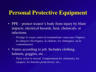 Personal Protective Equipment