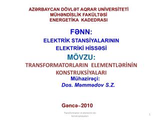 AZ ƏRBAYCAN DÖVLƏT AQRAR UNİVERSİTETİ MÜHƏNDİSLİK FAKÜLTƏSİ ENERGETİKA KADEDRASI