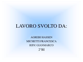 LAVORO SVOLTO DA: