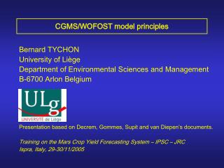 CGMS/WOFOST model principles