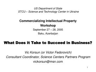 US Department of State STCU – Science and Technology Center in Ukraine