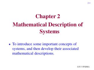 Chapter 2 Mathematical Description of Systems