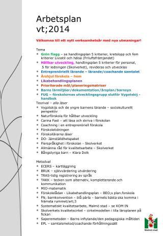 Arbetsplan vt;2014