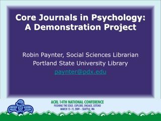 Core Journals in Psychology: A Demonstration Project