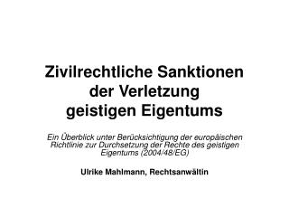 Zivilrechtliche Sanktionen der Verletzung geistigen Eigentums