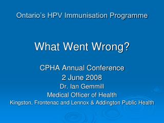 Ontario’s HPV Immunisation Programme