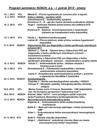 Program seminárov NÚSCH, a.s. - I. polrok 2012 - zmeny