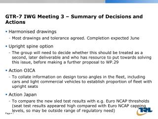 GTR-7 IWG Meeting 3 – Summary of Decisions and Actions