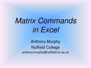 Matrix Commands in Excel