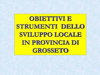 OBIETTIVI E STRUMENTI DELLO SVILUPPO LOCALE IN PROVINCIA DI GROSSETO