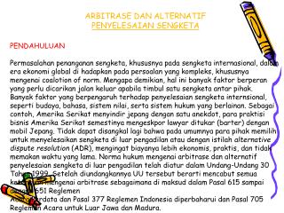 ARBITRASE DAN ALTERNATIF PENYELESAIAN SENGKETA PENDAHULUAN