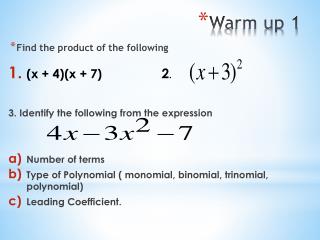 Warm up 1