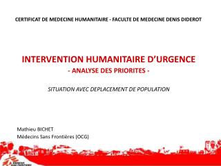 CERTIFICAT DE MEDECINE HUMANITAIRE - FACULTE DE MEDECINE DENIS DIDEROT