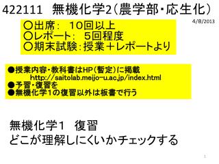 無機化学１　復習 どこが理解しにくいかチェックする