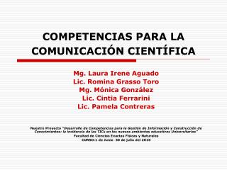 COMPETENCIAS PARA LA COMUNICACIÓN CIENTÍFICA