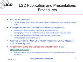 LSC Publication and Presentations Procedures