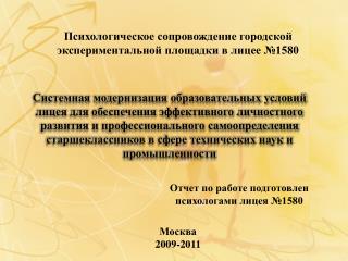 Отчет по работе подготовлен психологами лицея №1580