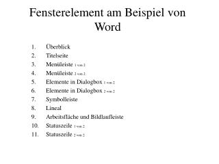 Fensterelement am Beispiel von Word