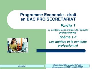 Programme Economie - droit en BAC PRO SÉCRETARIAT