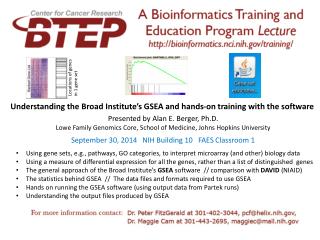 Understanding the Broad Institute’s GSEA and hands-on t raining with the software