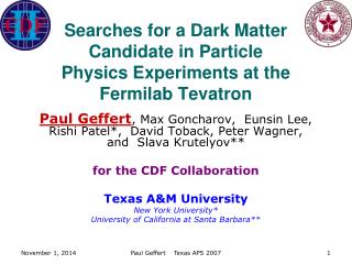 Searches for a Dark Matter Candidate in Particle Physics Experiments at the Fermilab Tevatron