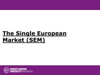 The Single European Market (SEM)