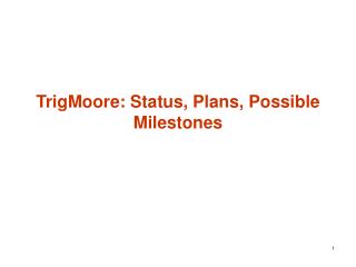 TrigMoore: Status, Plans, Possible Milestones