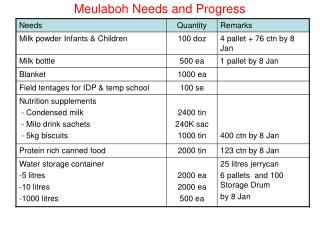 Meulaboh Needs and Progress