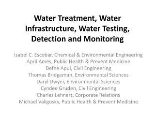Water Treatment, Water Infrastructure, Water Testing, Detection and Monitoring