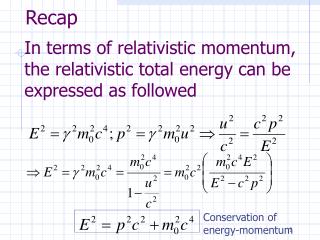 In terms of relativistic momentum, the relativistic total energy can be expressed as followed