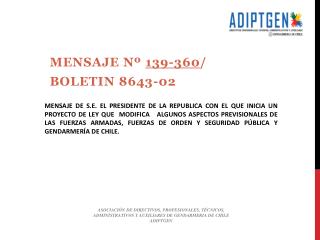 MENSAJE Nº 139-360 / BOLETIN 8643-02