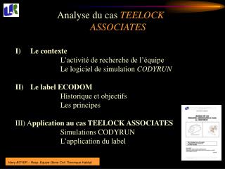 Analyse du cas TEELOCK ASSOCIATES