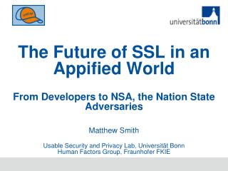 Matthew Smith Usable Security and Privacy Lab, Universität Bonn