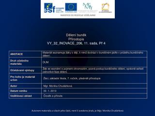 Dělení buněk Přírodopis VY_32_INOVACE_206, 11. sada, Př 4