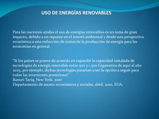 USO DE ENERGÍAS RENOVABLES