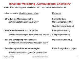 Inhalt der Vorlesung „Computational Chemistry“
