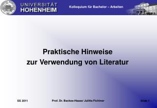 Praktische Hinweise zur Verwendung von Literatur