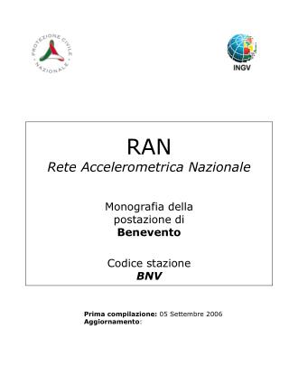 RAN Rete Accelerometrica Nazionale Monografia della postazione di Benevento Codice stazione BNV