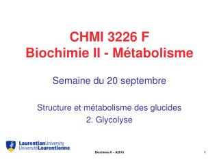 CHMI 3226 F Biochimie II - Métabolisme