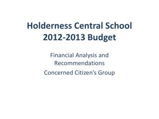 Holderness Central School 2012-2013 Budget