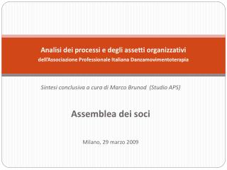 Sintesi conclusiva a cura di Marco Brunod (Studio APS) Assemblea dei soci Milano, 29 marzo 2009