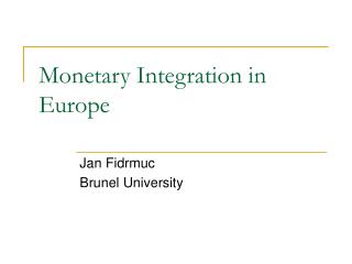 Monetary Integration in Europe